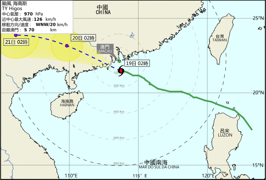 澳門氣象局預報路徑。
