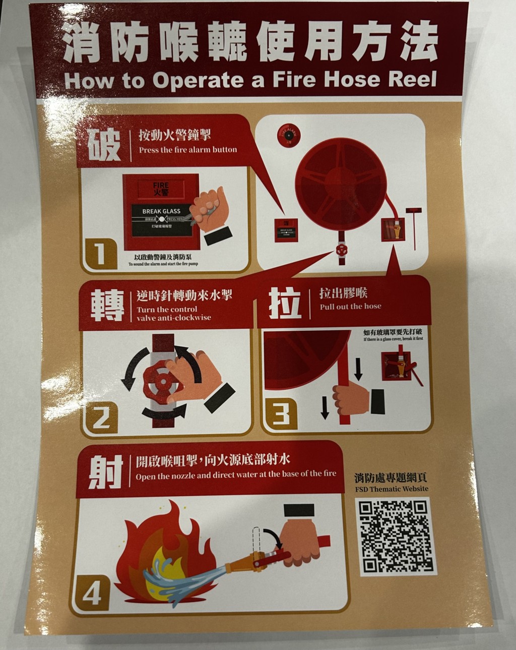 消防處在行動中會向居民介紹消防喉轆正確使用方法。