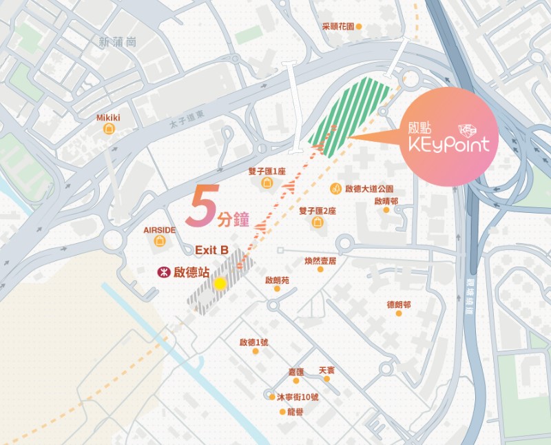 「启点 KEyPoint」地理位置优越,距离港铁启德站B出口仅需约5分钟步程 「启点 KEyPoint」地理位置优越,距离港铁启德站B出口仅需约5分钟步程