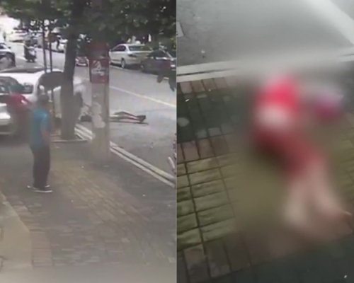 贵州一名宝马司机停车操作不当，冲上人行道，造成1死4伤。(网图)