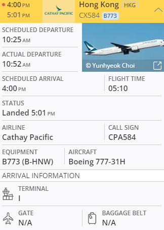 《星島頭條》瀏覽即時飛機追蹤器「flightradar24」,涉事航班為國泰CX584,機型為波音777。flightradar24 《星島頭條》瀏覽即時飛機追蹤器「flightradar24」,涉事航班為國泰CX584,機型為波音777。flightradar24