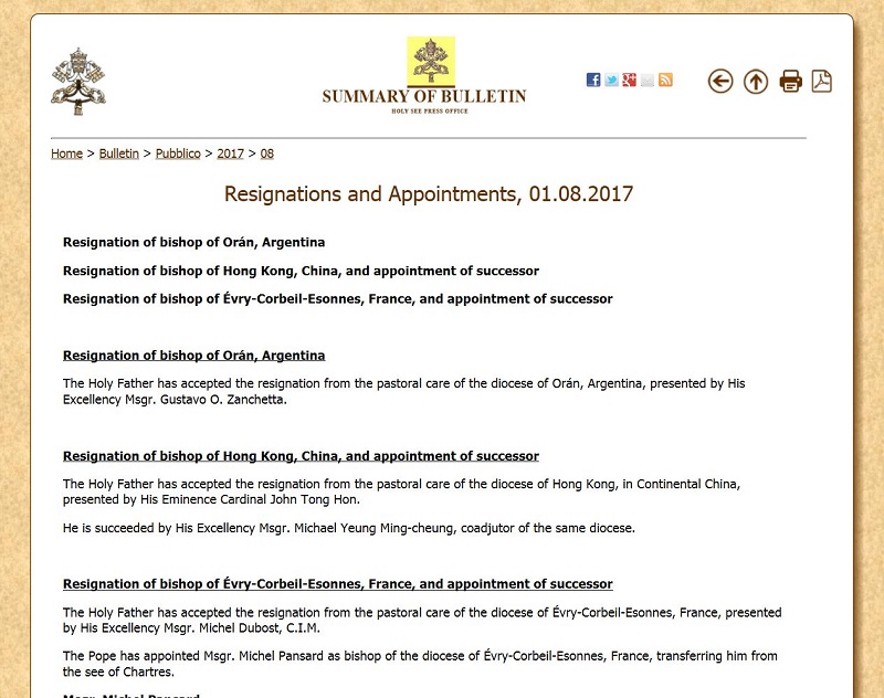 梵蒂岡作出任命。網上圖片