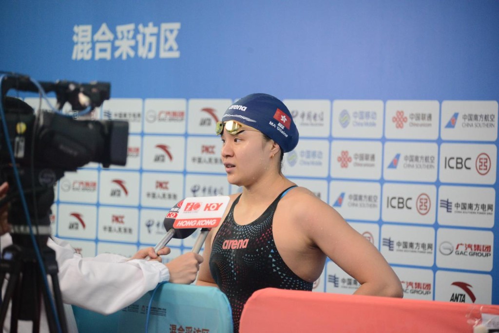 馬紫玲(圖)與何詩蓓一同晉級女子200米自由泳準決賽。楊功煜攝 馬紫玲(圖)與何詩蓓一同晉級女子200米自由泳準決賽。楊功煜攝