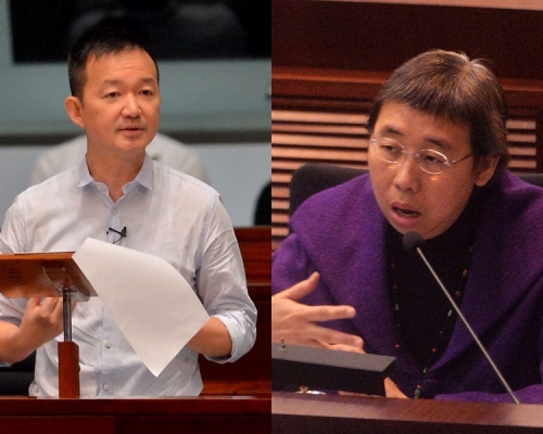 陳志全(左)擔心商戶會以拆單分銷;利敏貞(右)會將這些拆單合併計算。 資料圖片