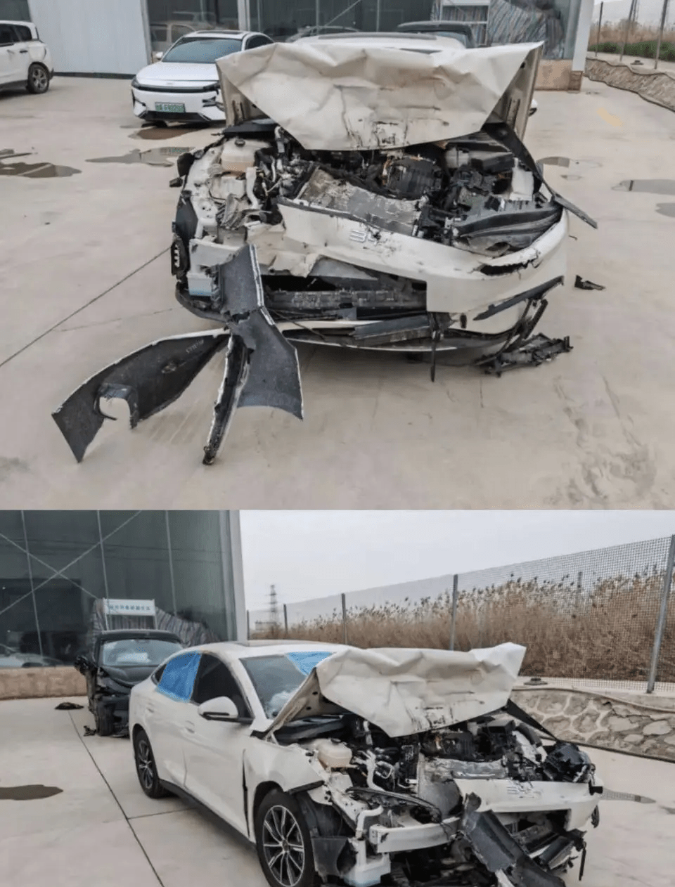白女士男友所駕汽車出車禍後損毀嚴重。 白女士男友所駕汽車出車禍後損毀嚴重。