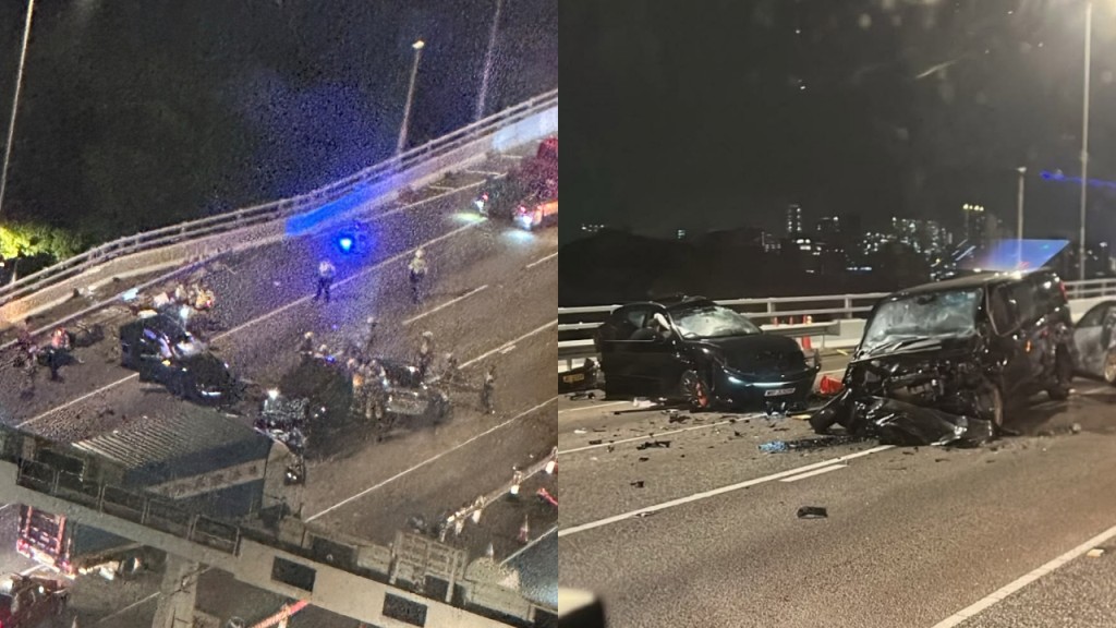 車Cam｜長青隧道往九龍出口5車相撞 至少兩傷 私家車衝過對面線釀禍