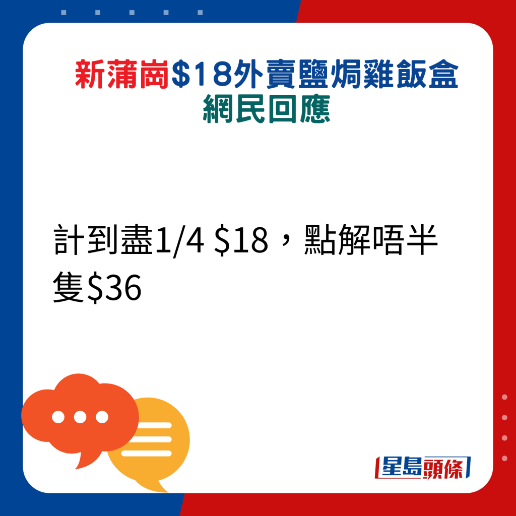 网民回应：计到尽1/4 $18，点解唔半只$36