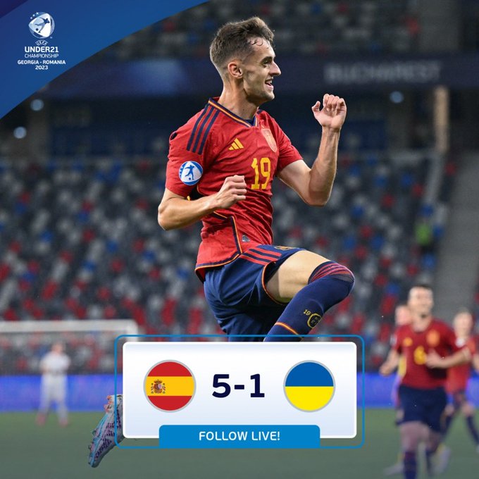 西班牙５球大勝烏克蘭。網上圖片 ＠UEFA Twitter