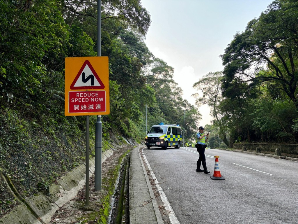 現場道路有減速提示。 現場道路有減速提示。