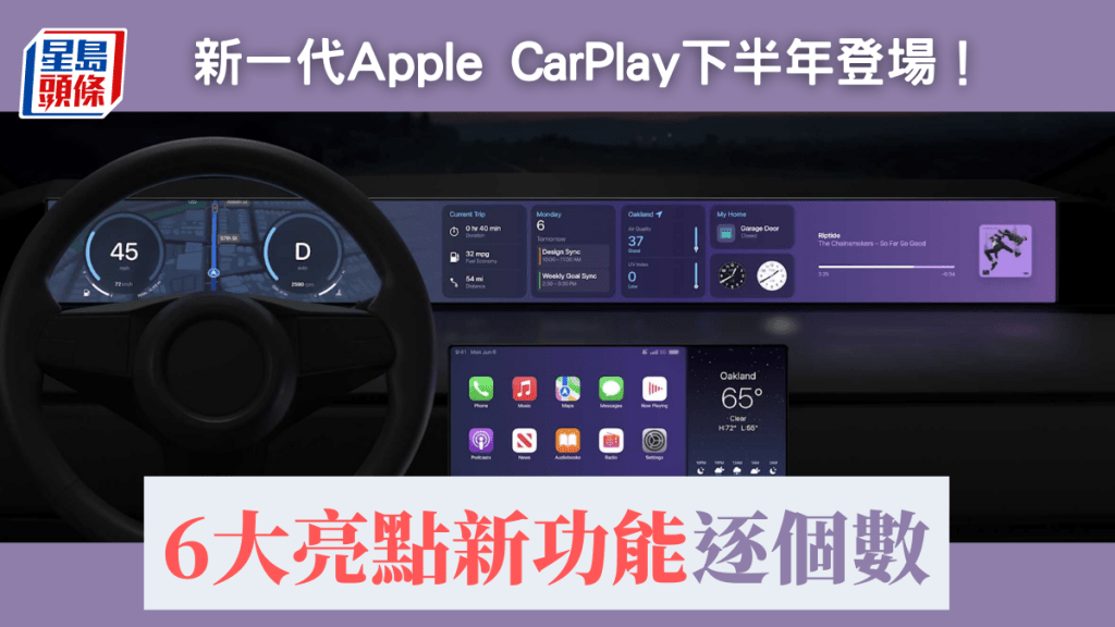 Apple新一代CarPlay預計今年下半年正式登場，不但支援多組熒幕顯示，亦會加入更多新功能。