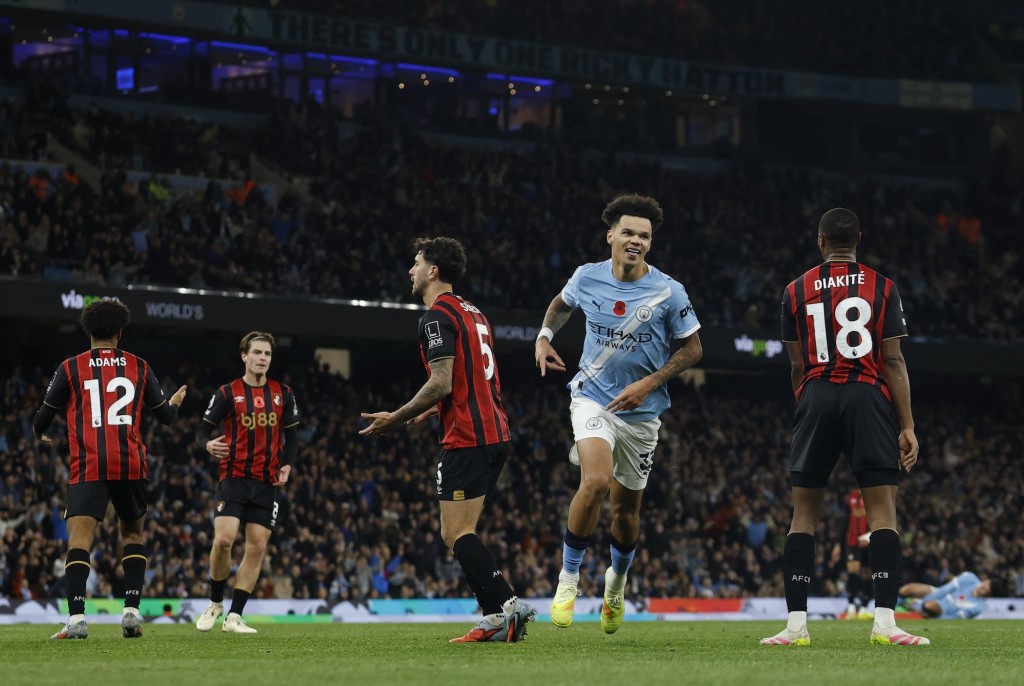 尼高奧萊利為曼城鎖定3：1勝局。路透社