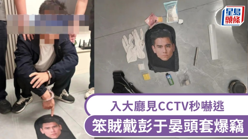 笨賊戴彭于晏頭套爆竊，入大廳見CCTV秒嚇逃，當晚落網民警笑翻。