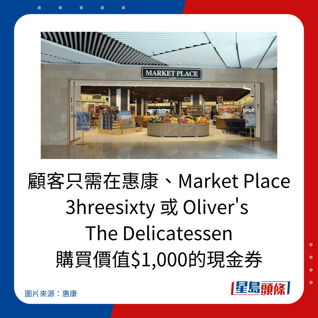 惠康消費券優惠｜顧客只需在惠康、Market Place 3hreesixty 或 Oliver's  The Delicatessen 購買價值$1,000的現金券。
