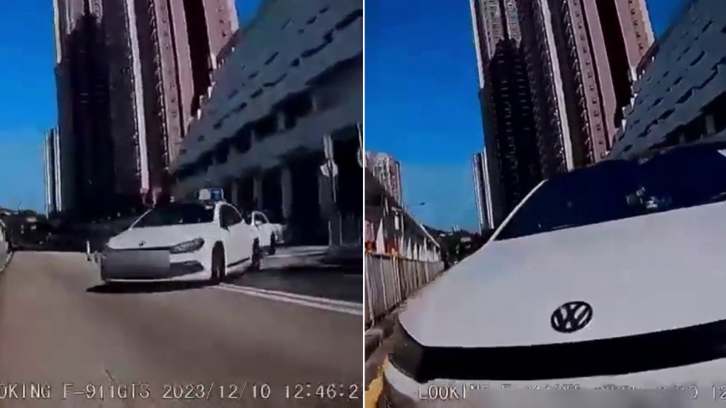 火炭鐵騎士遭私家車「追住嚟撞」 司機稱誤會道路雙線單程｜車Cam直擊