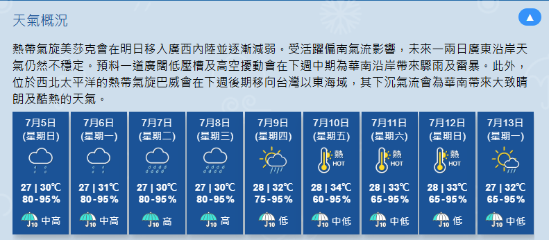 天文台發特別天氣提示，未來一兩小時香港廣泛地區可能受大雨影響。天文台網頁截圖