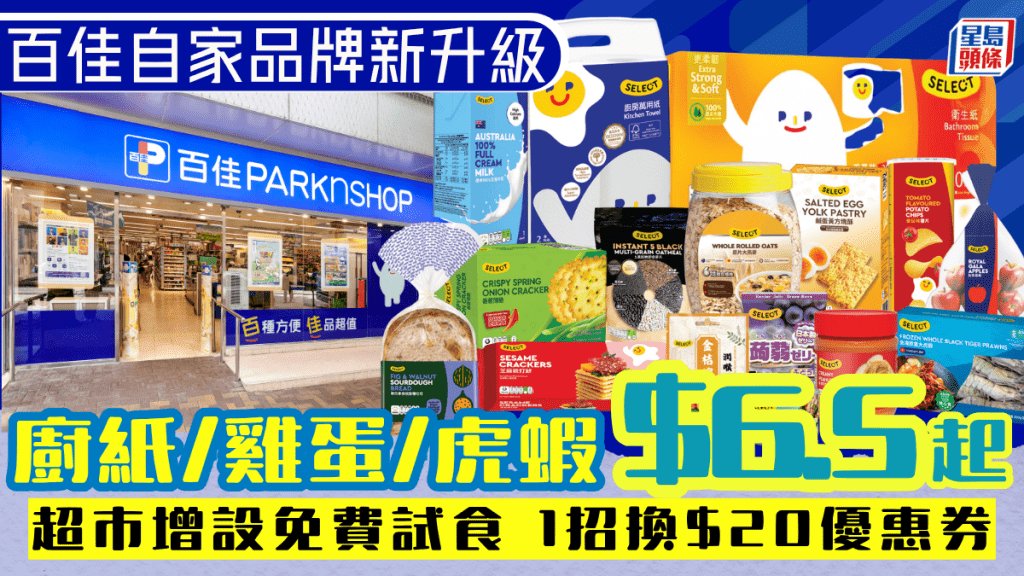 百佳自家品牌新升級！廚紙/雞蛋/虎蝦$6.5起 超市增設免費試食 1招換$20優惠券