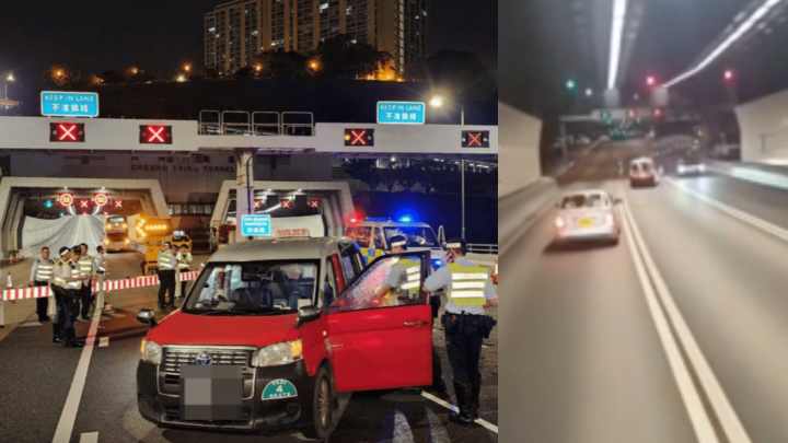 車Cam直擊｜元朗搶的士怪男長青隧道內切雙白線 逆線險撞對頭巴士。網上片段截圖