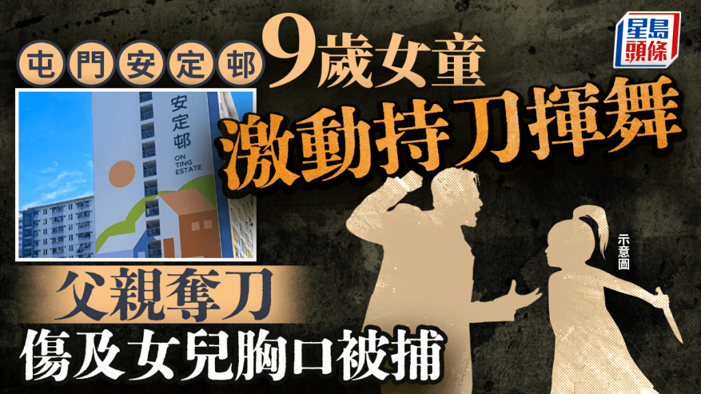 屯門安定邨9歲女童激動持刀揮舞 父親奪刀傷及女兒胸口被捕