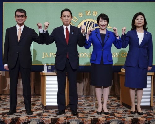 日本自民黨今日投票推選新總裁,新總裁將會出任日本首相,任期3年,直到2024年9月底。AP圖