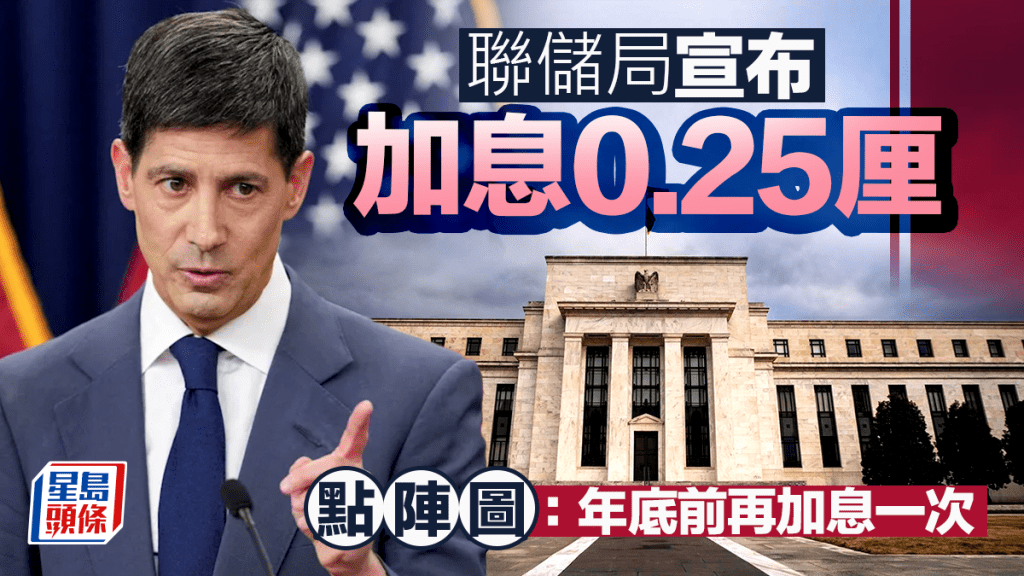 美國議息｜聯儲局宣布加息0.25厘 點陣圖：年底前再加息一次