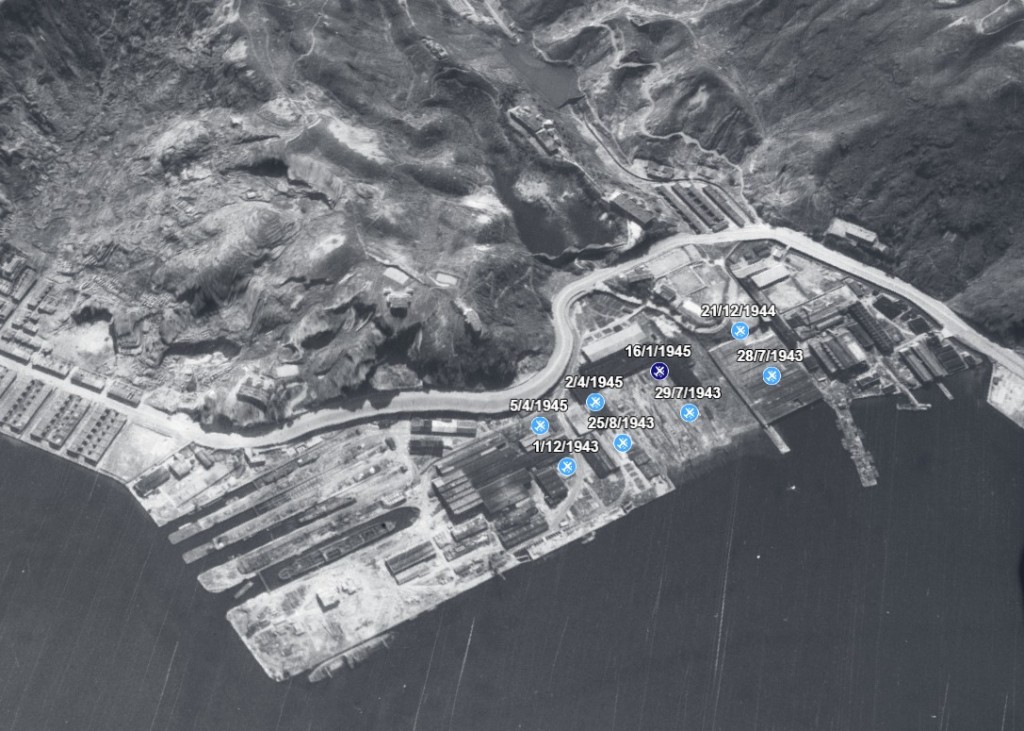 各次美軍空襲太古船塢日期。fb「香港浸會大學歷史系香港空間史研究計劃」圖片 各次美軍空襲太古船塢日期。fb「香港浸會大學歷史系香港空間史研究計劃」圖片