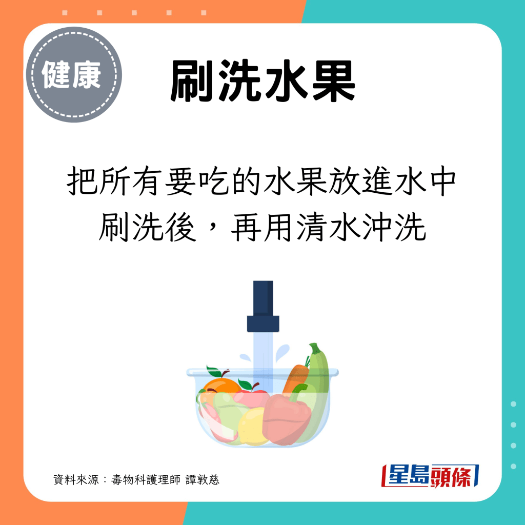 把所有要吃的水果放進水中刷洗後，再用清水沖洗