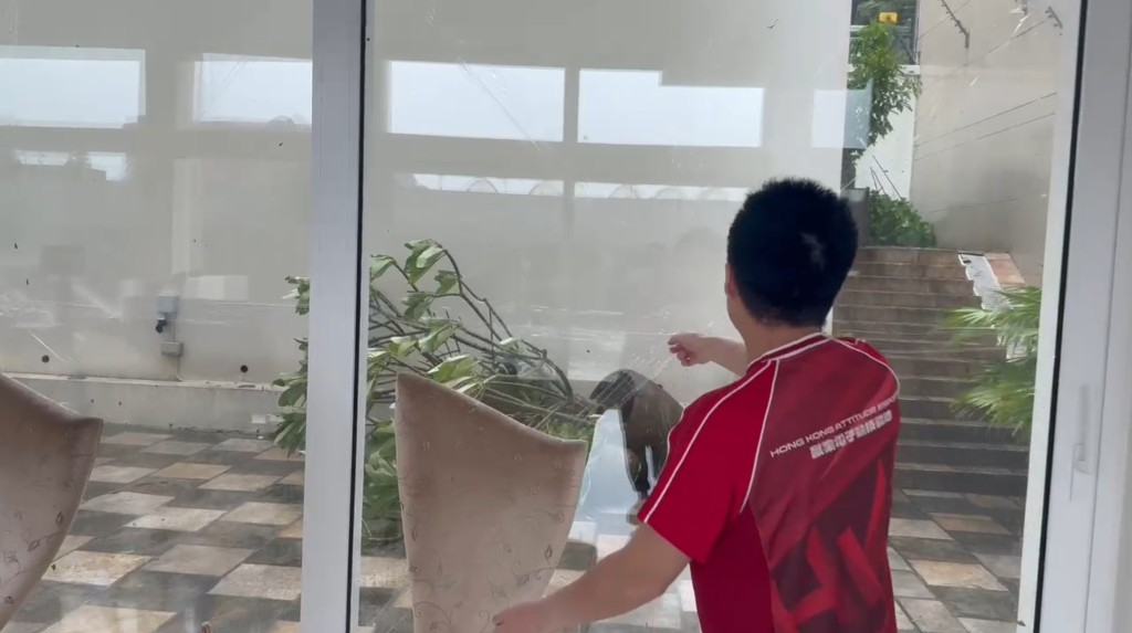 惟当他巡视花园。却发觉较大的几棵树被强风吹倒，频呼“领嘢”。