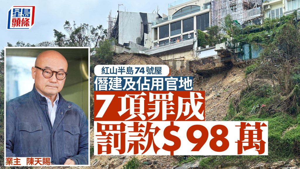 紅山半島74號屋業主僭建及佔用官地 7項傳票罪成 判罰款98萬元