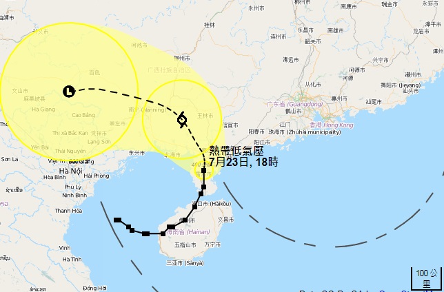 天文台預測熱帶低氣壓與香港保持約400公里以上距離