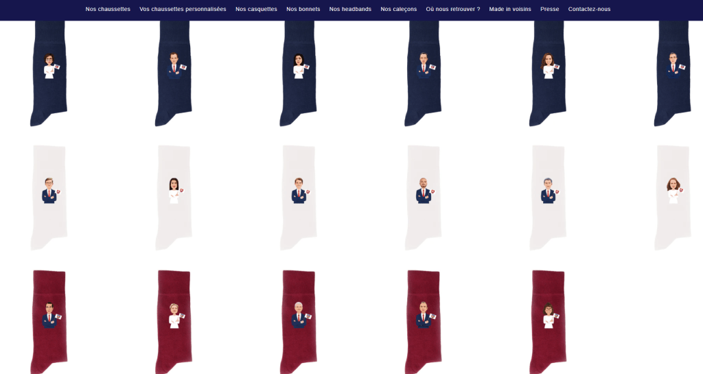 一家法國襪子品牌推出印有候選人頭像的特製襪子。（Chaussettes et compagnie官網截圖）