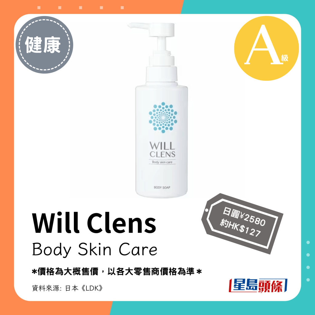 第6位 A级（4.33分）：Will Clens Body Skin Care（日圆¥2580，约HK$127）