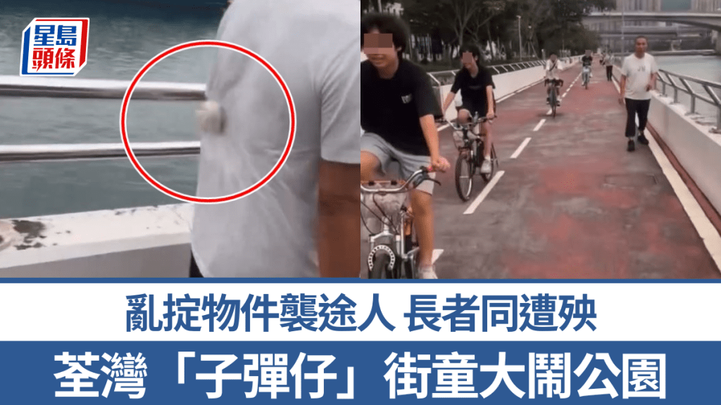 有片｜荃湾「子弹仔」街童大闹公园 乱掟物件袭长者疑涉马蹄铁
