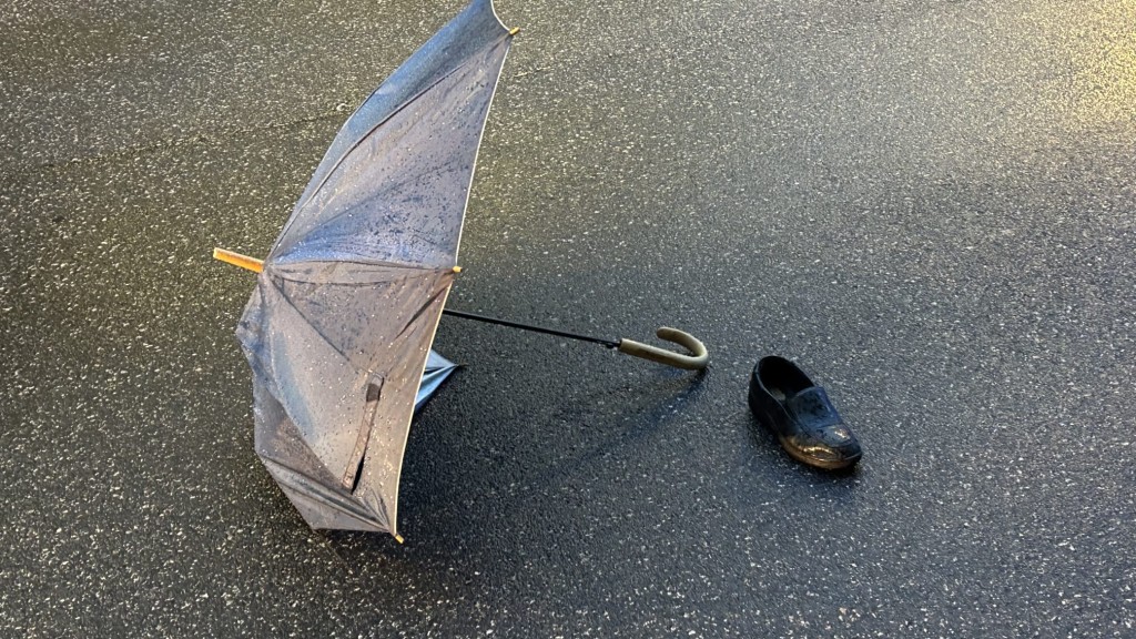 女死者遗下的雨伞及一只黑鞋。