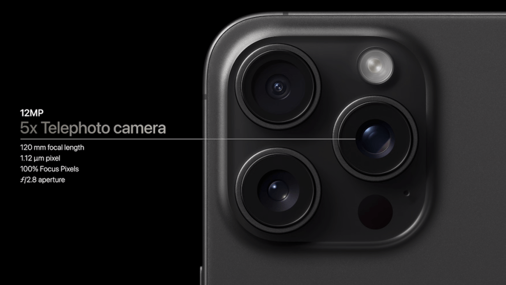 iPhone 15 Pro Max遠遠攝提供5倍光學變焦，焦距延長提升至120mm，遠景可以輕易捕足