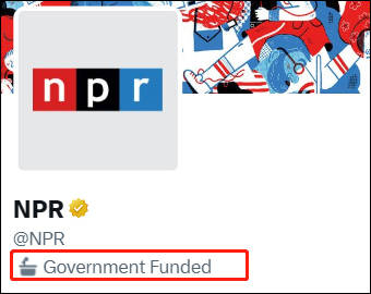NPR投诉后由「美国官媒」标签改为「政府出资」。