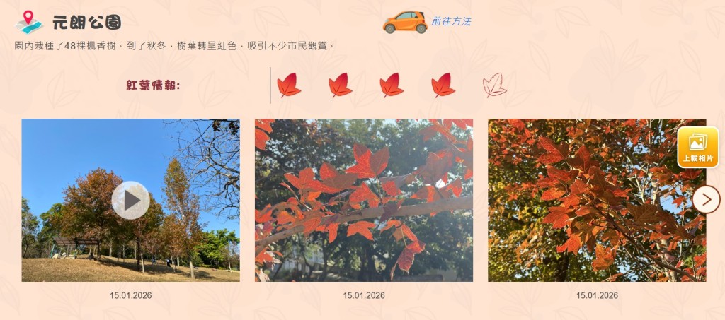 康文署「康文賞花情報」「紅葉情報」截圖