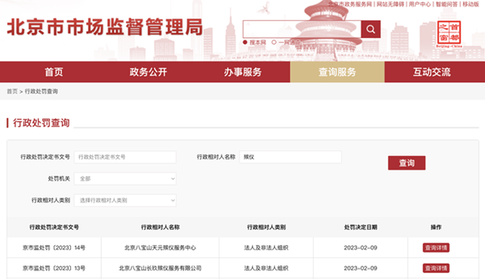 北京市市场监管局近日公布的行政处罚决定。