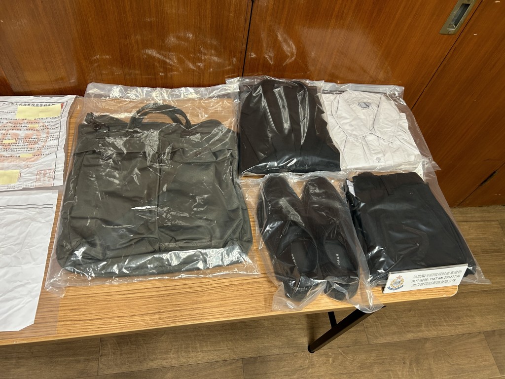 警方檢獲被捕人犯案時所穿衣著。