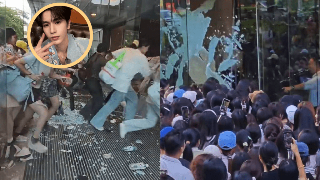 《逐玉》張凌赫的粉絲在南寧逼爆商場玻璃門。微博