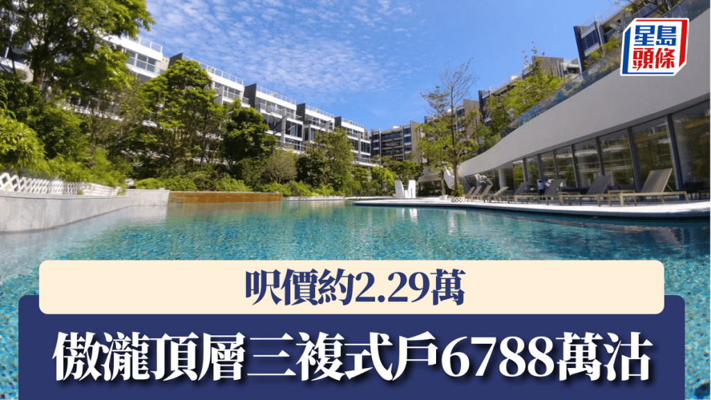 傲瀧頂層三複式戶6788萬沽,呎價約2.29萬。