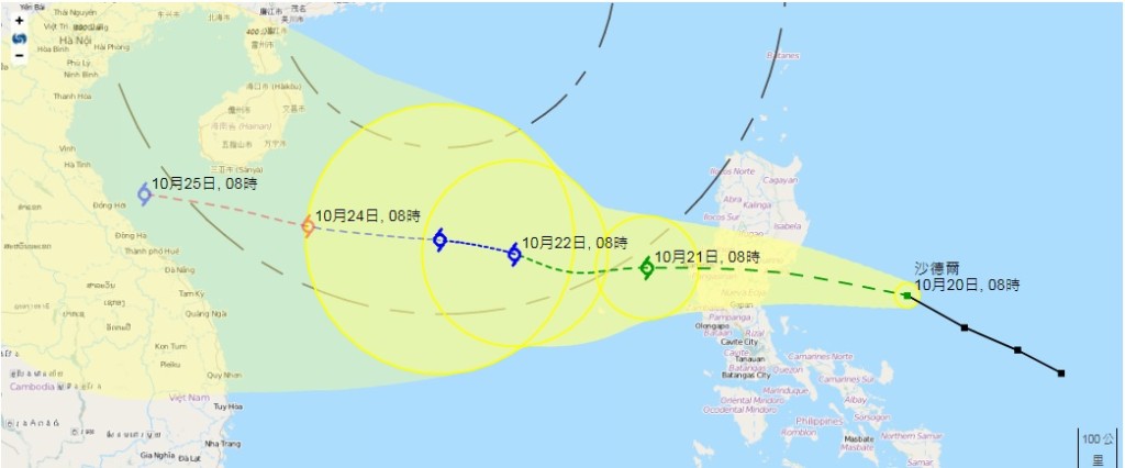 熱帶氣旋預測路徑。天文台截圖