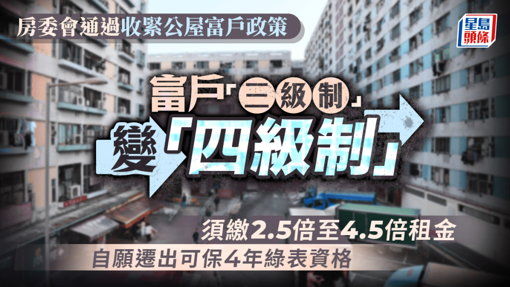 房委會通過收緊公屋富戶政策 富戶須繳2.5倍至4.5倍租金 自願遷出可保4年綠表資格