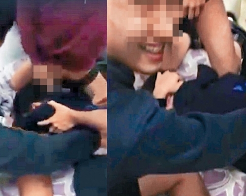 網上昨日流傳片段,片中一名男生被多名男生按壓在床,其中一人更用陽具拍打男生頭部。