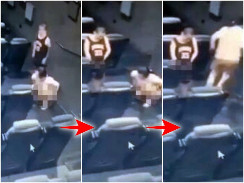 內地戲院放映廳監控鏡頭拍下不文明行為。網圖