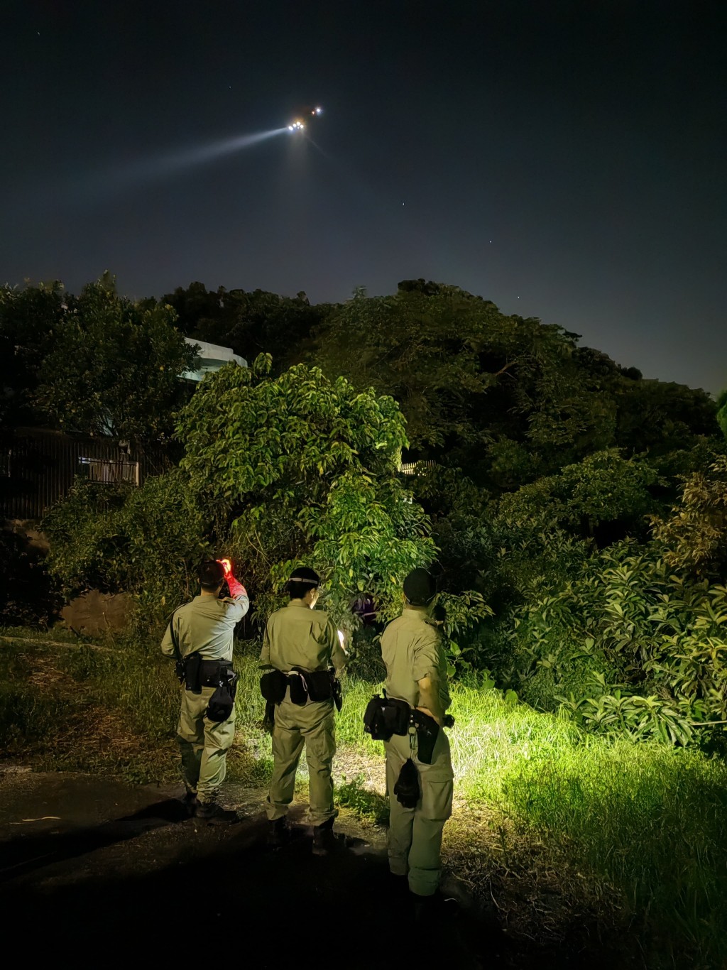 警方陆空巡查清水湾一带山野。警方图片