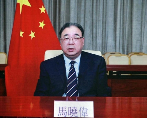 國家衞健委主任馬曉偉以視像形式致辭。
