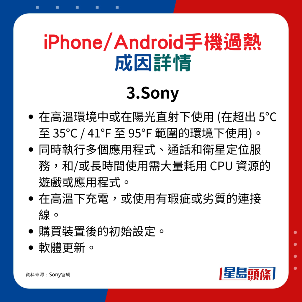 iPhone/Android手機過熱成因詳情：3. Sony