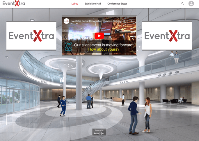 EventXtra展览场的虚拟入口，可放置赞助商的标志，指示不同入口位置。