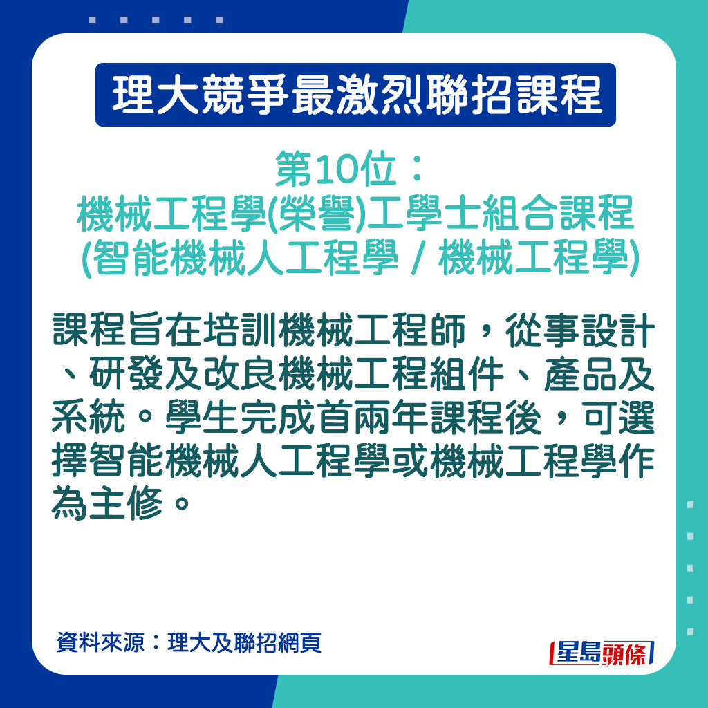 機械工程學(榮譽)工學士組合課程 (智能機械人工程學 / 機械工程學)的課程簡介。