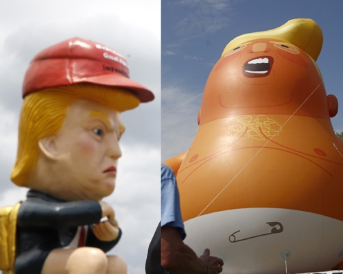 民間團體與個人透過展示「巨嬰特朗普」氣球、「特朗普坐馬桶」機械人，抗議特朗普把國慶政治及軍事化。AP